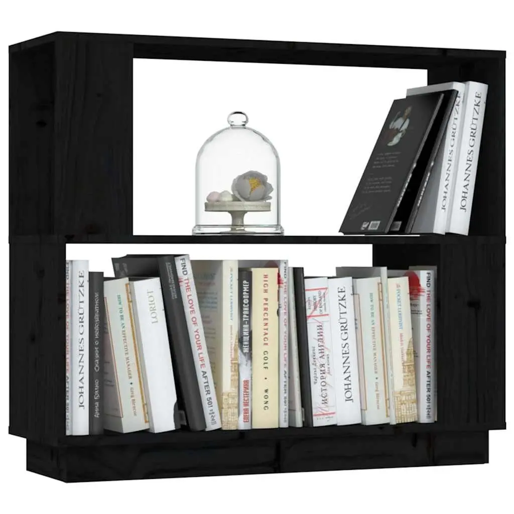 Book Cabinet Black Solid Pine Wood Room Divider 80W x 25D x 70H cm