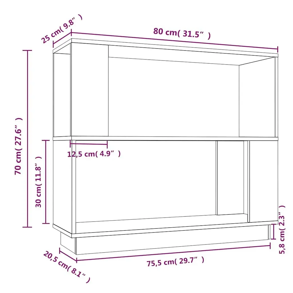 Book Cabinet Black Solid Pine Wood Room Divider 80W x 25D x 70H cm