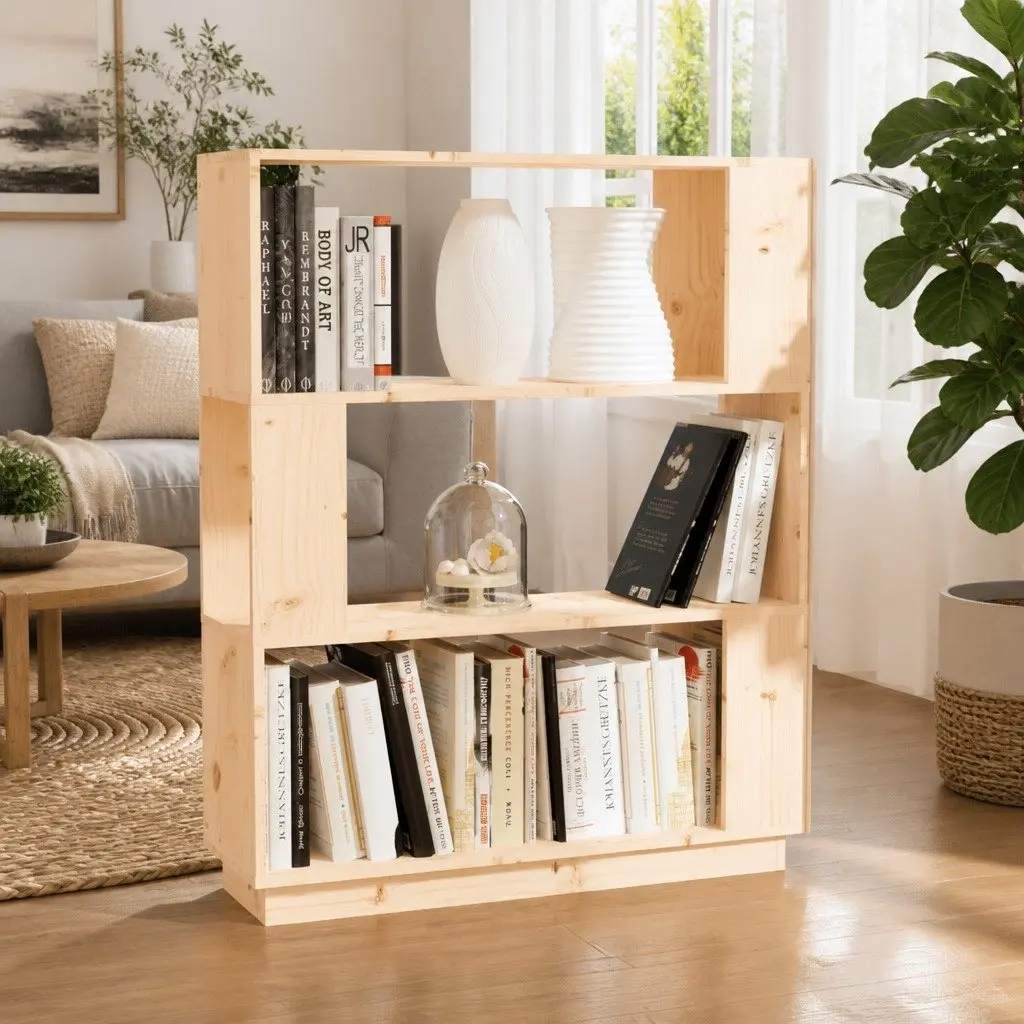 Book Cabinet Room Divider Brown 80x25x101cm Solid Pine Wood Shelving Storage