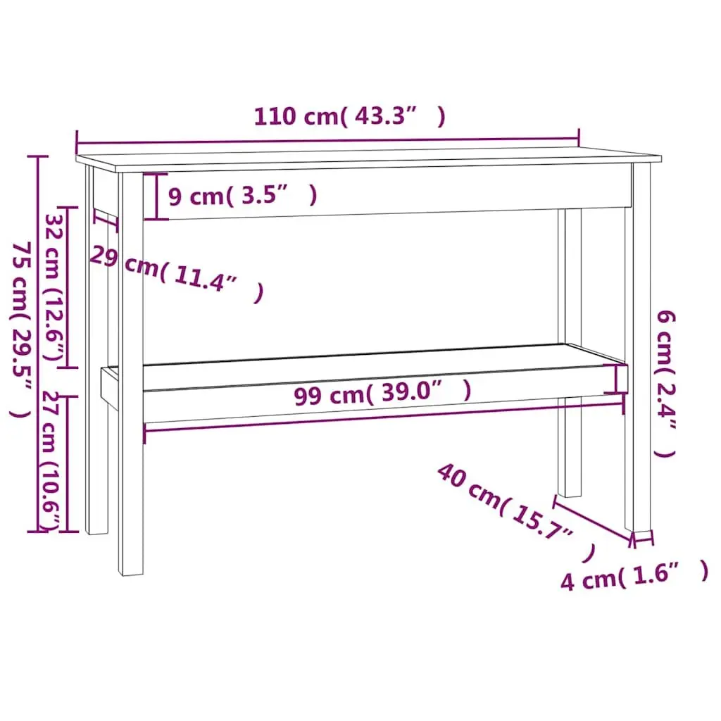 Console Table Brown 110x40x75 cm Solid Pine Wood Hall Accent Furniture Storage Shelf