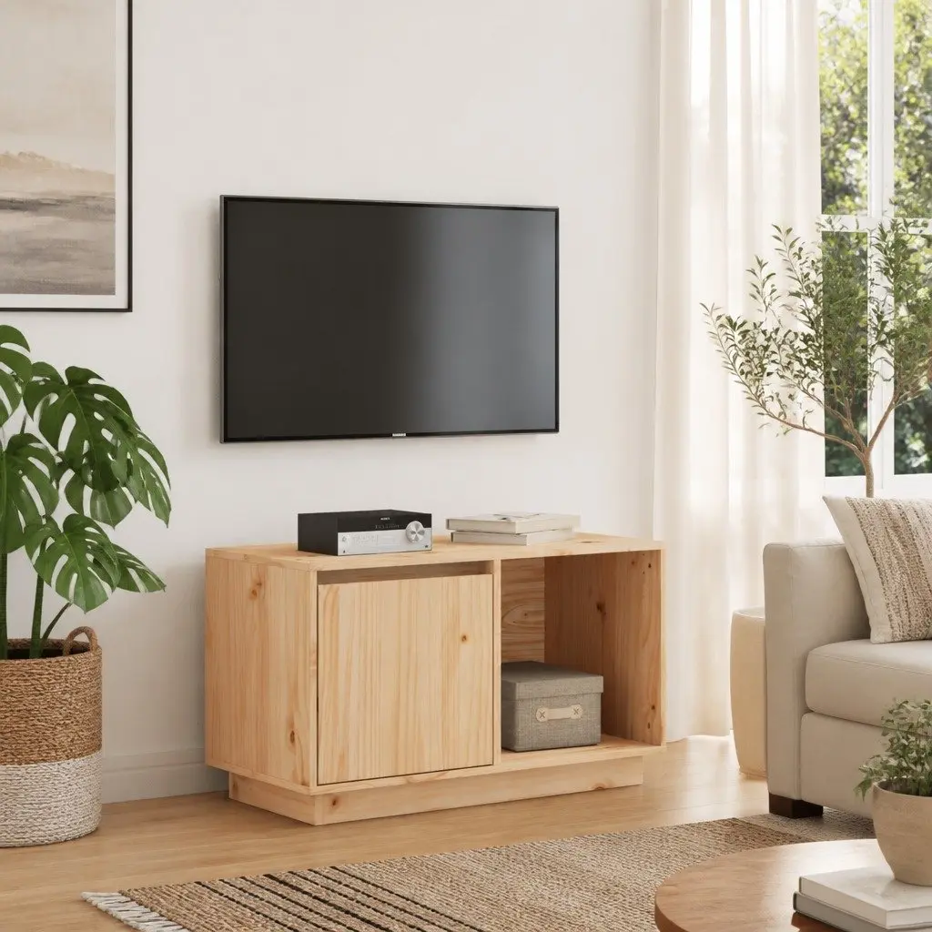 Solid Wood TV Stand Brown 74x35x44 cm Pine Storage Unit Living Room Furniture