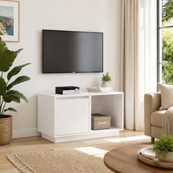 Concise White TV Cabinet, Solid Pine Wood, 74x35x44 cm