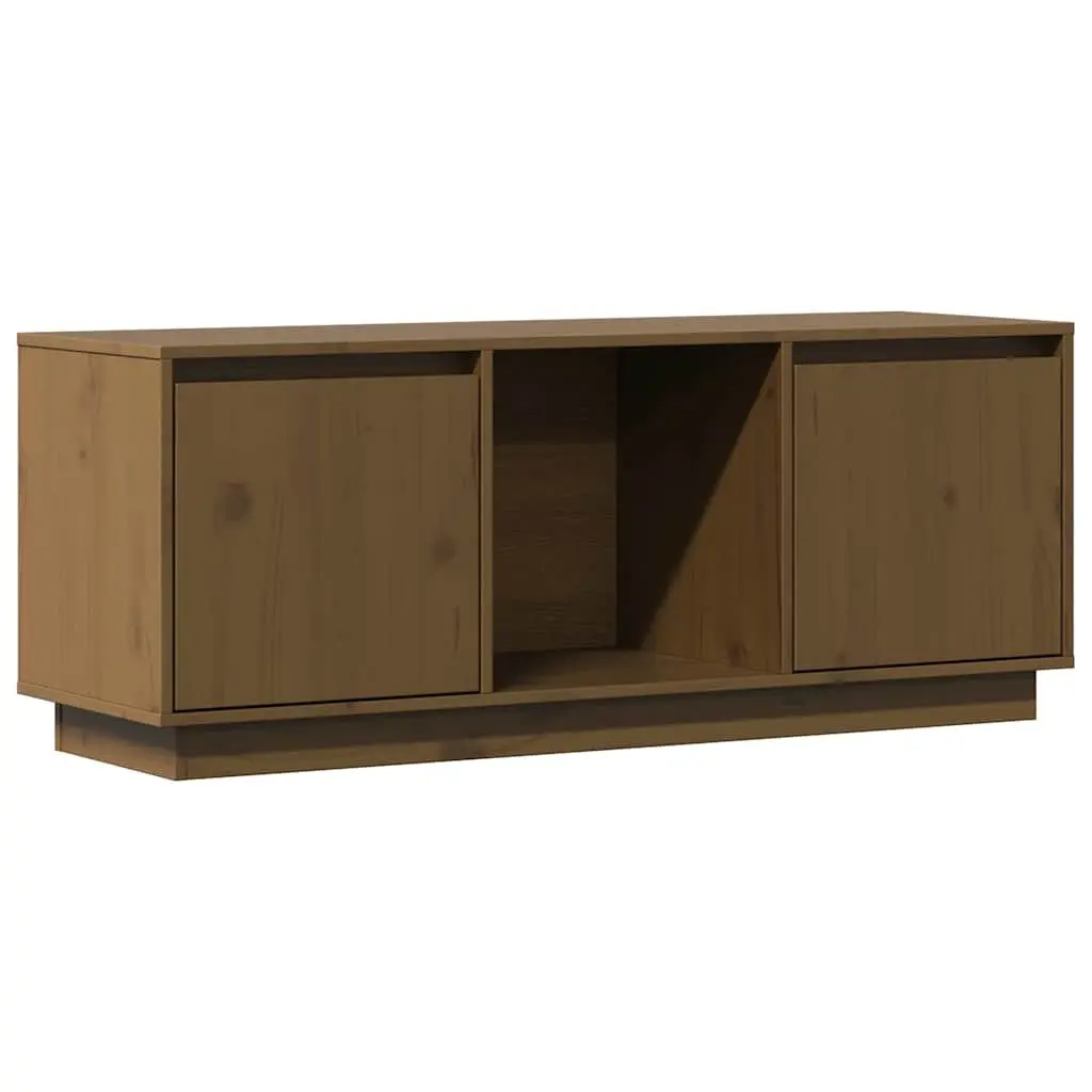 Solid Pine Wood Media Storage Cabinet Honey Brown Living Room TV Stand with Multiple Compartments