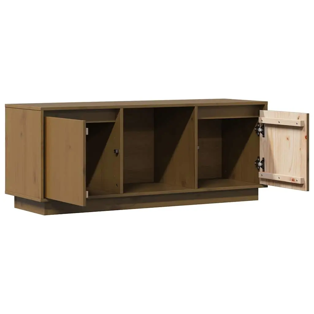 Solid Pine Wood Media Storage Cabinet Honey Brown Living Room TV Stand with Multiple Compartments