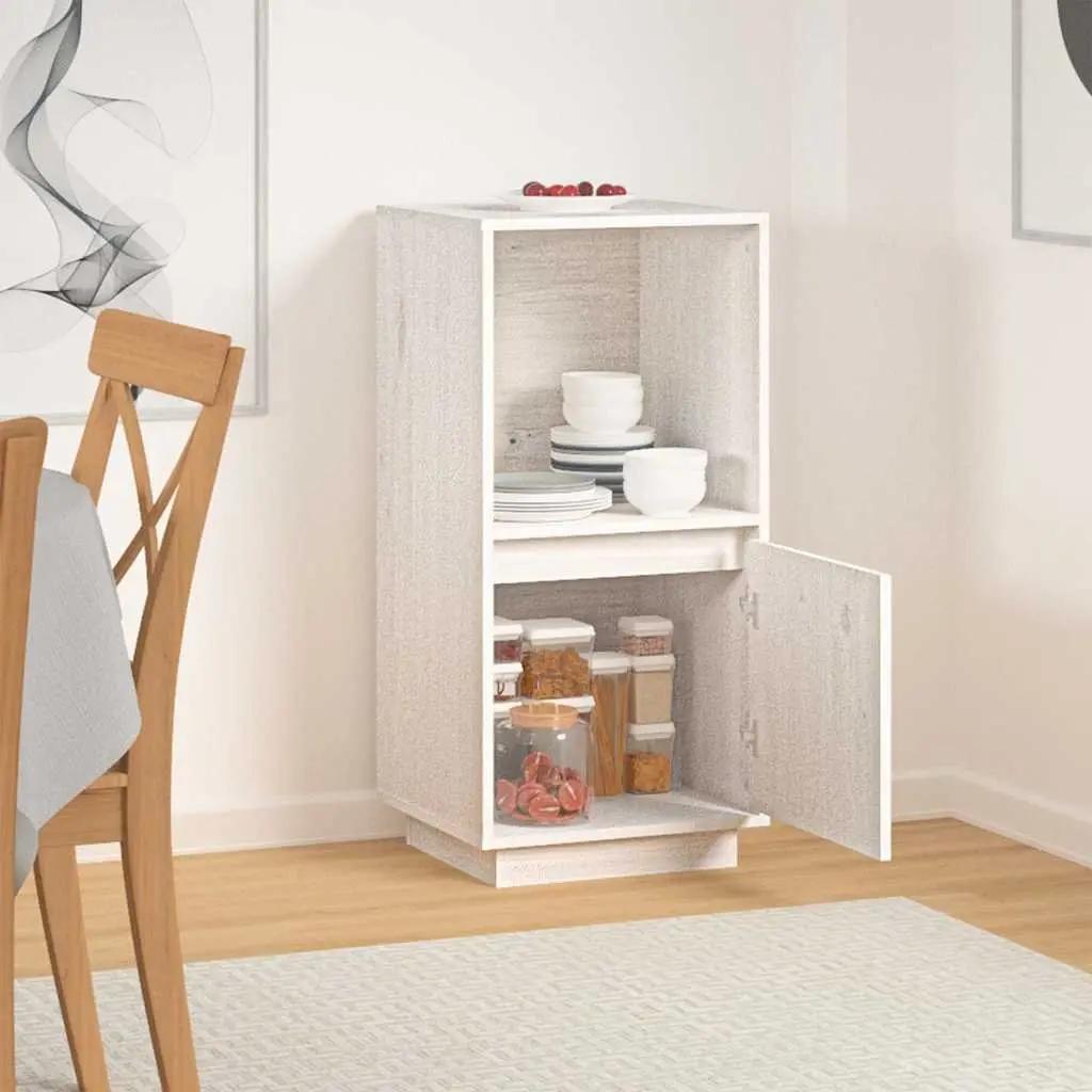 Sideboard White Solid Pine Wood Modern Style Living Room Storage Cabinet