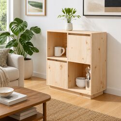 Solid Wood Pine Sideboard 74x35x80cm Storage Cabinet with 2 Doors Brown