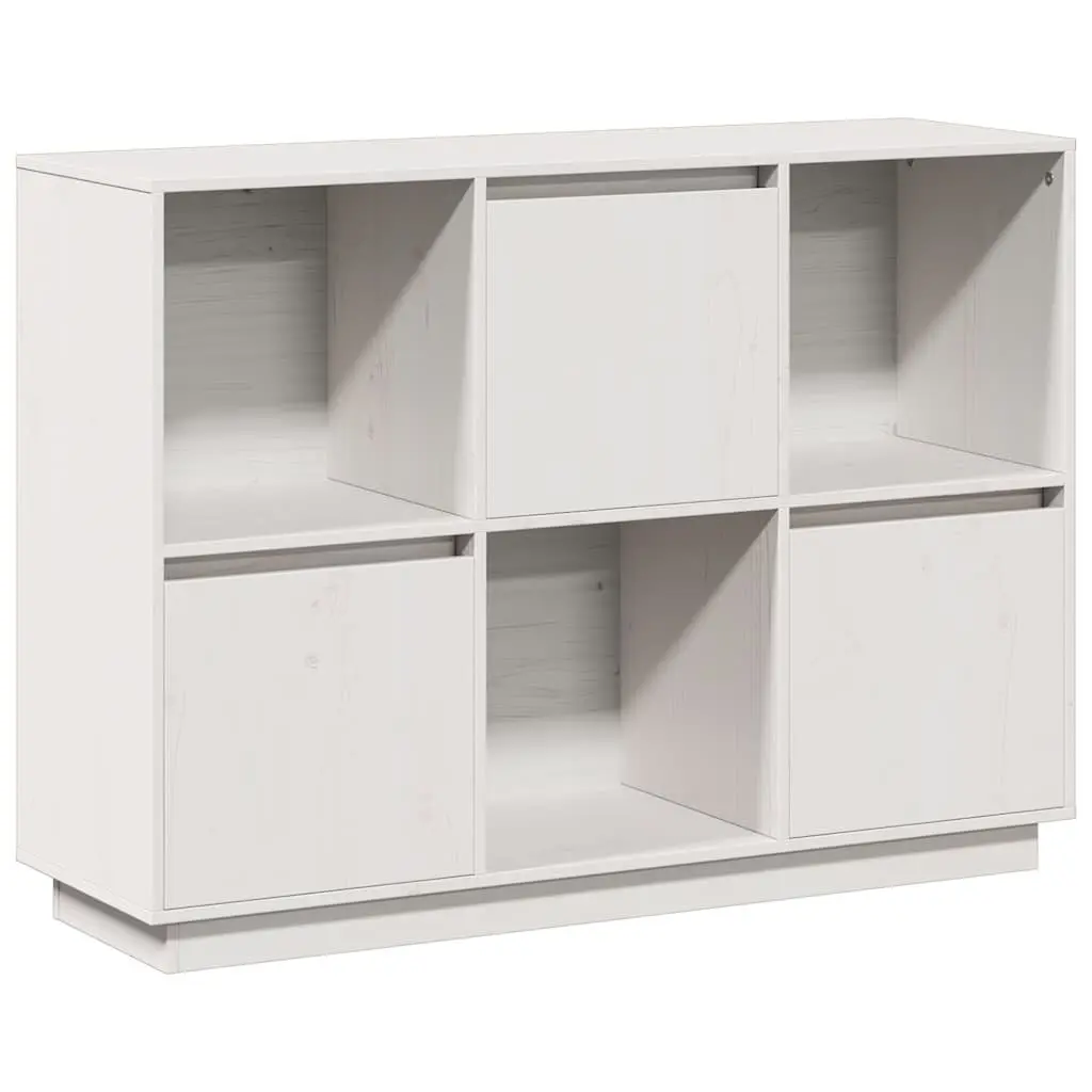 Sideboard White 110.5x35x80cm Solid Pine Wood 3 Doors Storage Furniture