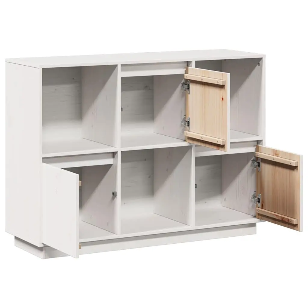 Sideboard White 110.5x35x80cm Solid Pine Wood 3 Doors Storage Furniture