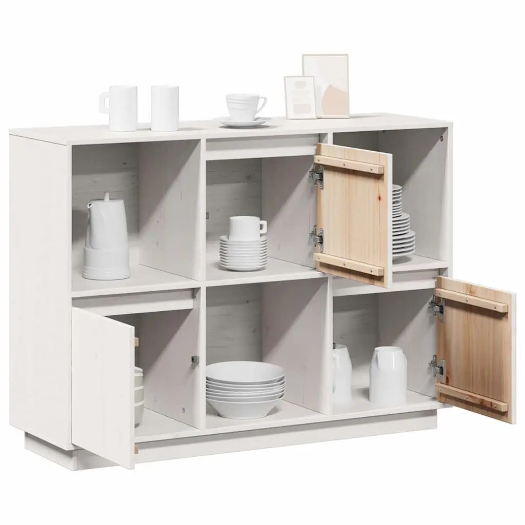 Sideboard White 110.5x35x80cm Solid Pine Wood 3 Doors Storage Furniture