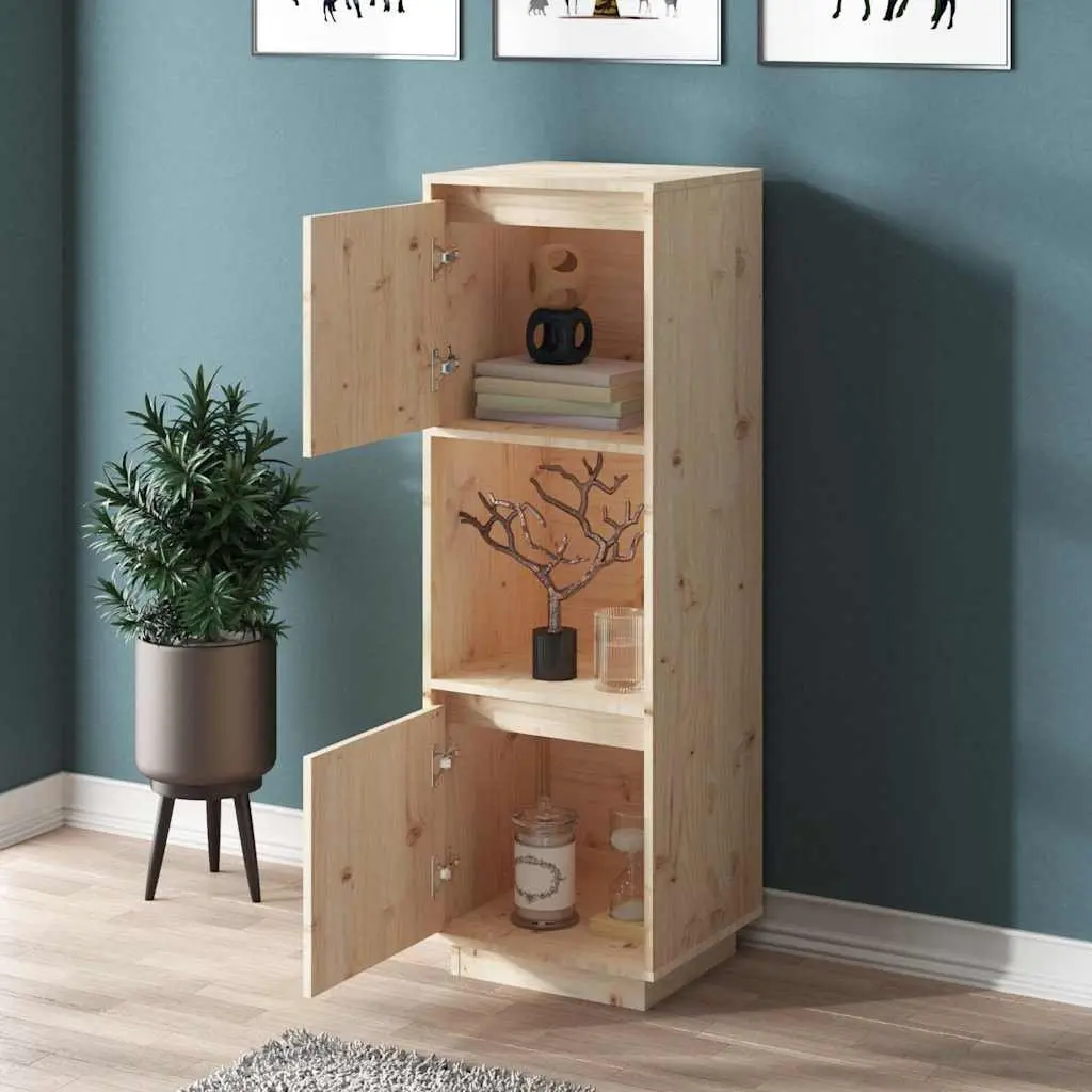 Highboard Brown Solid Wood Pine Cabinet 38x35x117cm Storage Furniture