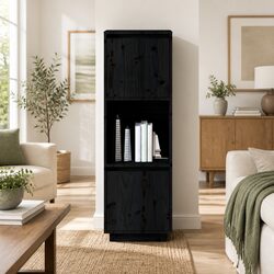Concise Black Solid Wood Highboard for Storage Needs