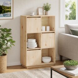 Wooden Highboard Storage Cabinet Brown Solid Pine Sideboard Buffet Furniture