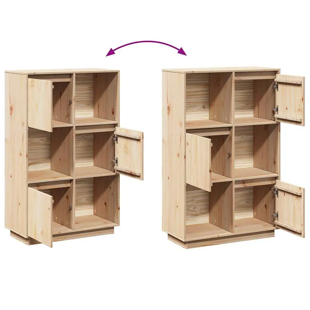 Wooden Highboard Storage Cabinet Brown Solid Pine 74 x 35 x 117 cm Natural Grain Rustic Character