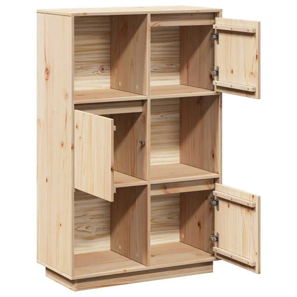 Wooden Highboard Storage Cabinet Brown Solid Pine 74 x 35 x 117 cm Natural Grain Rustic Character