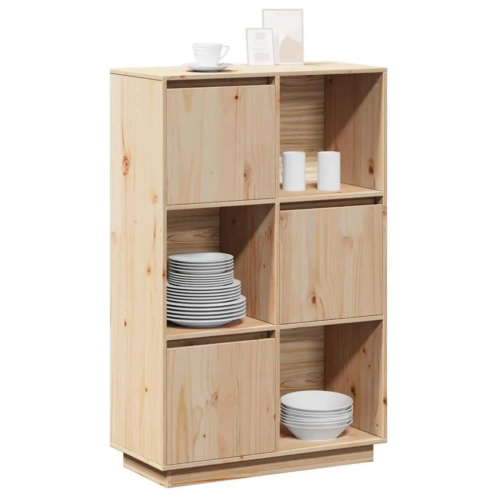 Wooden Highboard Storage Cabinet Brown Solid Pine 74 x 35 x 117 cm Natural Grain Rustic Character