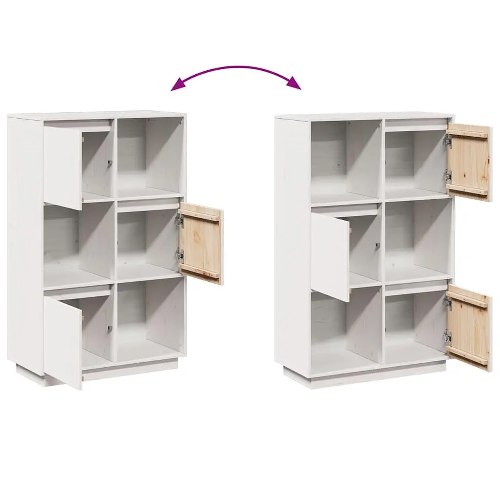 Highboard White Solid Pine Wood Storage Cabinet 74x35x117cm Ample Storage Space