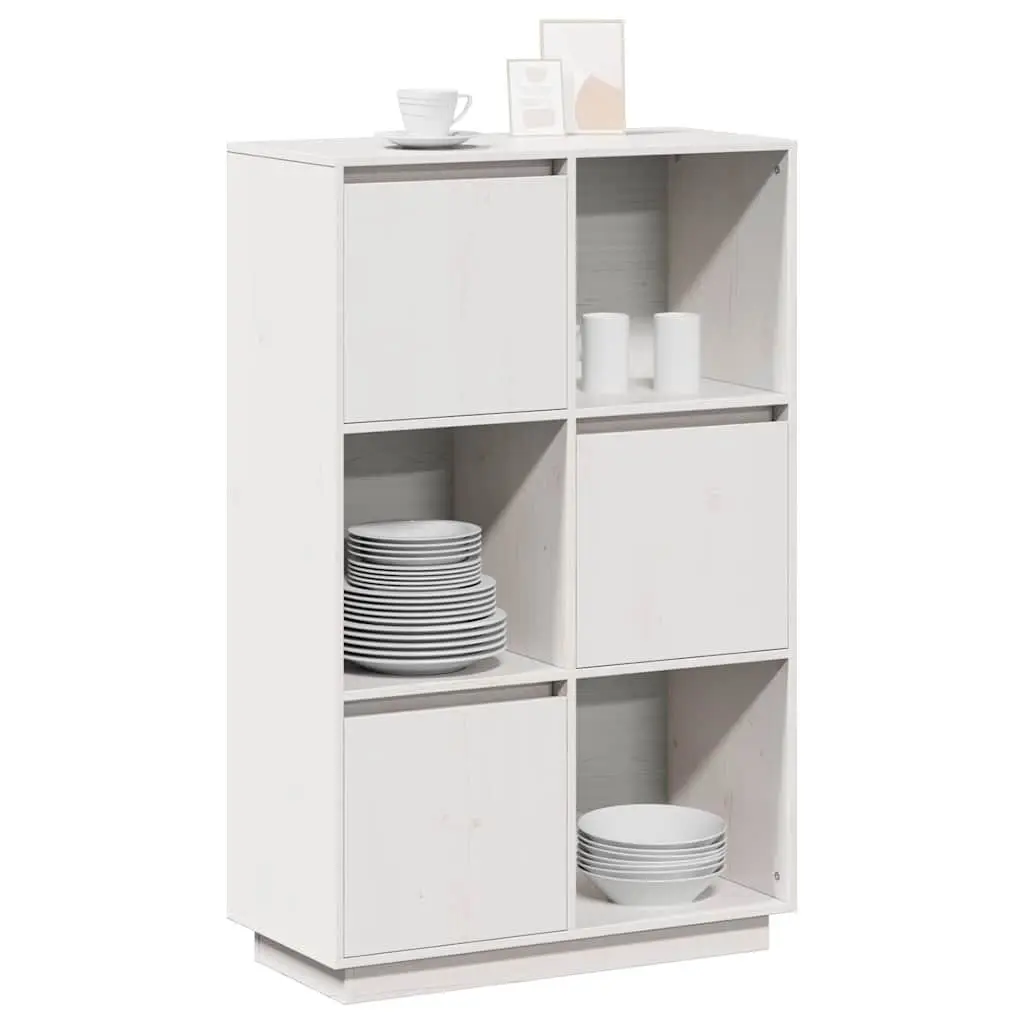 Highboard White Solid Pine Wood Storage Cabinet 74x35x117cm Ample Storage Space
