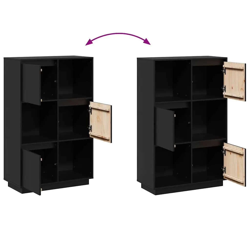Solid Wood Highboard Black Storage Cabinet 74W x 35D x 117H cm Pine Display Organiser