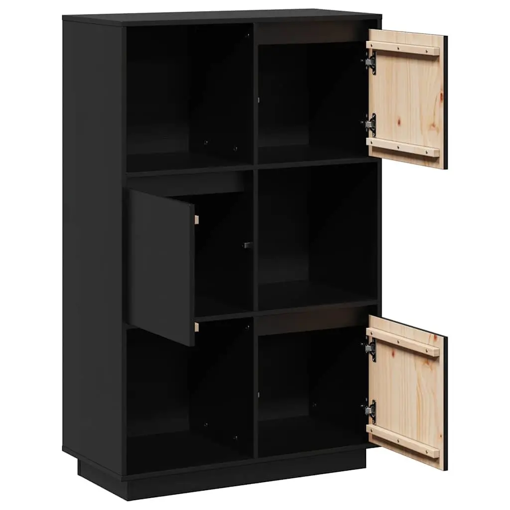 Solid Wood Highboard Black Storage Cabinet 74W x 35D x 117H cm Pine Display Organiser