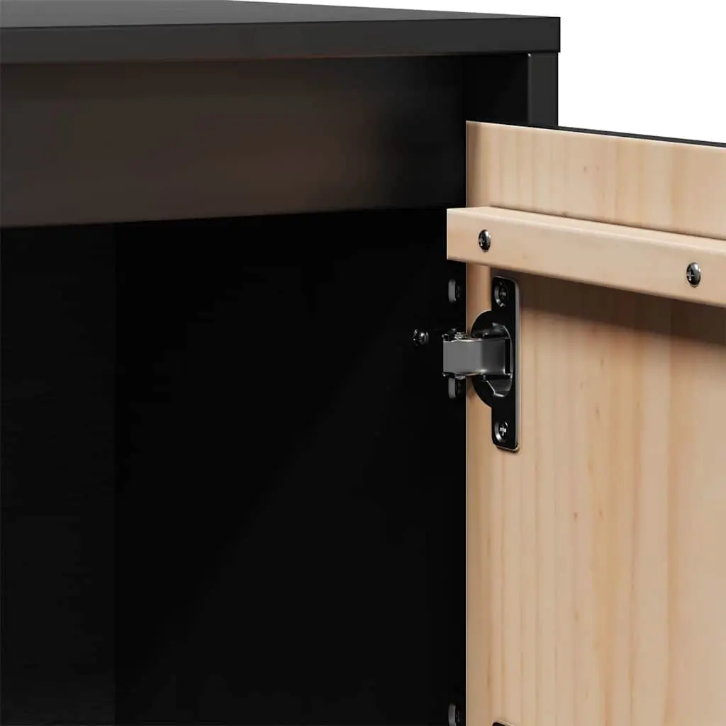 Solid Wood Highboard Black Storage Cabinet 74W x 35D x 117H cm Pine Display Organiser