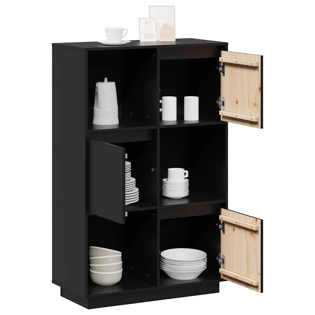 Solid Wood Highboard Black Storage Cabinet 74W x 35D x 117H cm Pine Display Organiser