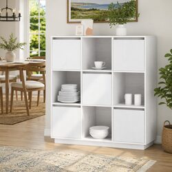 Compact 5-Door White Highboard Cabinet with Storage