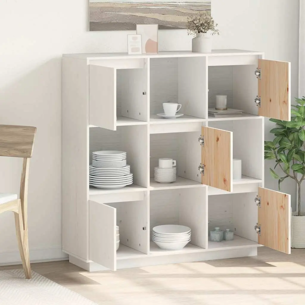 Highboard Cabinet White 5-Door Solid Pine Wood Modern Storage Sideboard