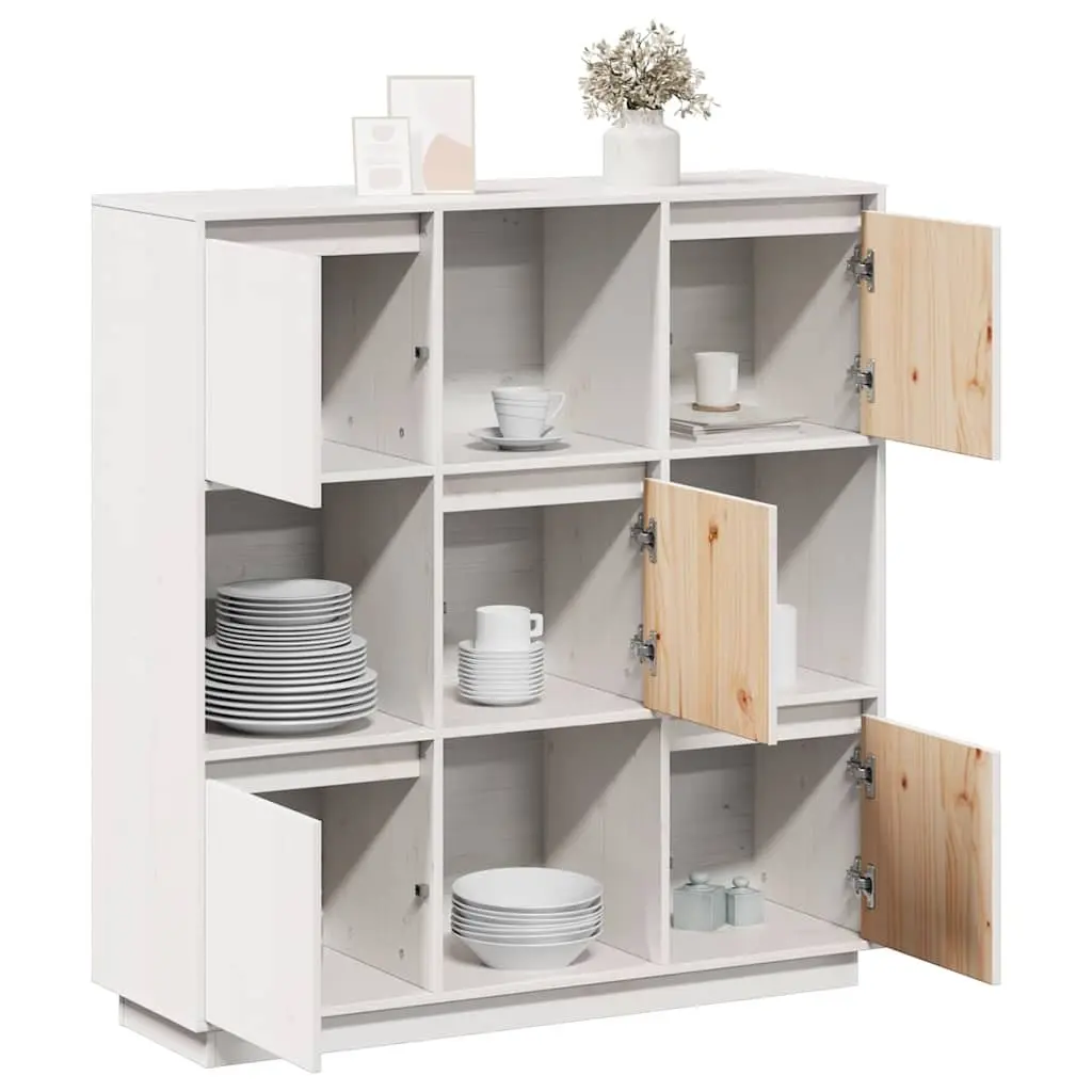 Highboard Cabinet White 5-Door Solid Pine Wood Modern Storage Sideboard