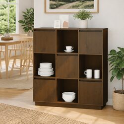 5-Door Highboard Cabinet in Solid Pine Wood