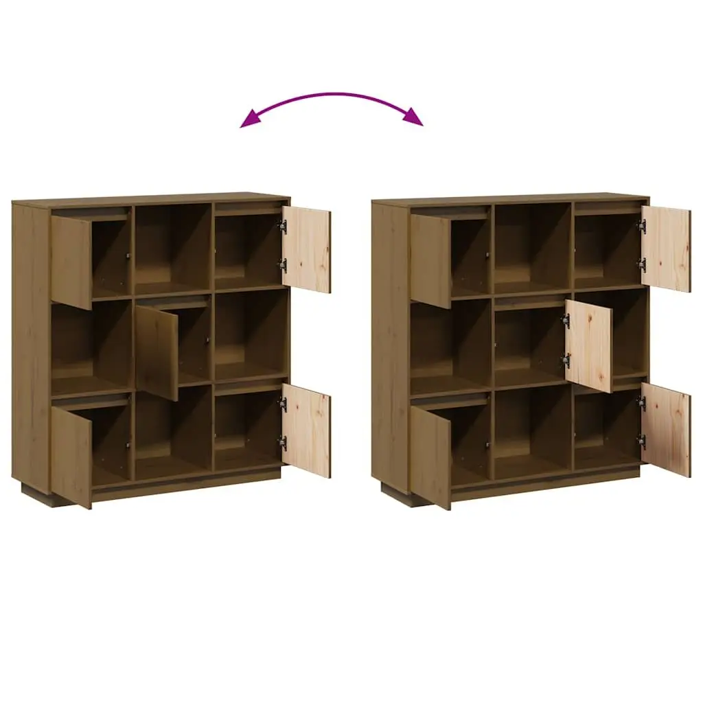 Highboard Storage Cabinet Brown Solid Pine Wood 5 Door Modern Furniture