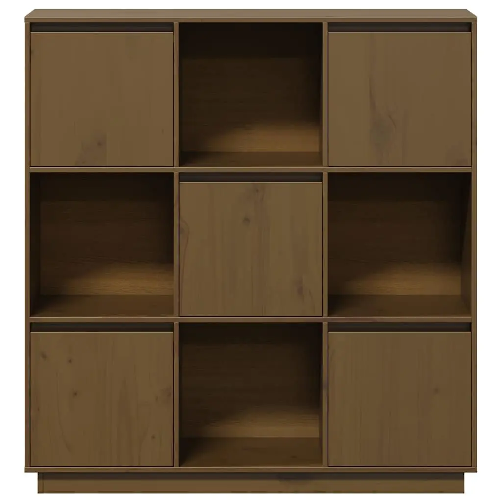 Highboard Storage Cabinet Brown Solid Pine Wood 5 Door Modern Furniture