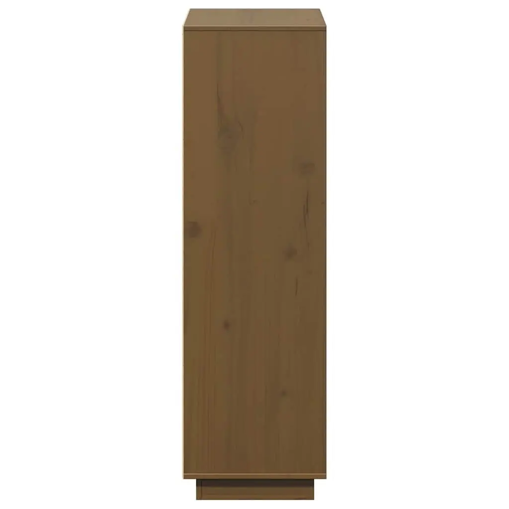 Highboard Storage Cabinet Brown Solid Pine Wood 5 Door Modern Furniture