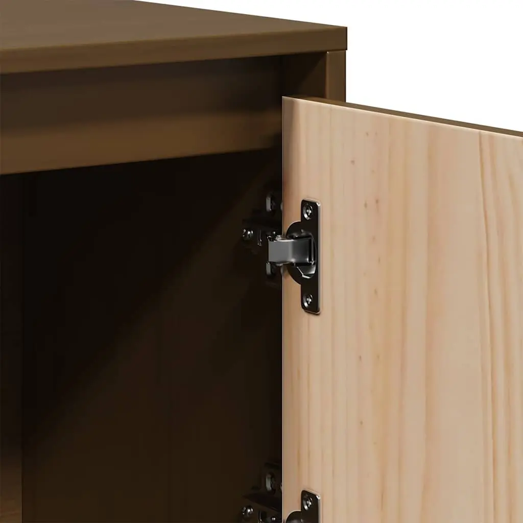 Highboard Storage Cabinet Brown Solid Pine Wood 5 Door Modern Furniture
