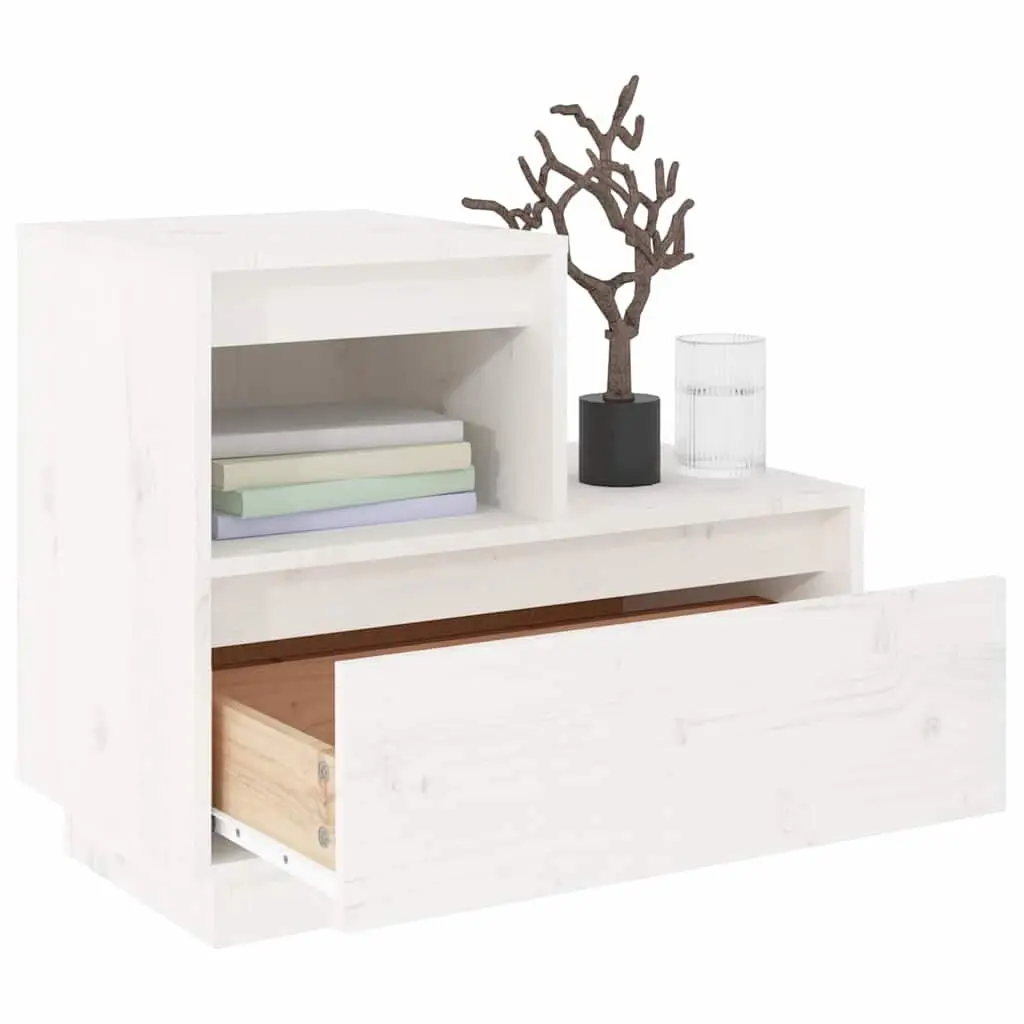 Bedside Cabinets White 60x34x51 cm Solid Pine Wood Storage Nightstand 2 Piece