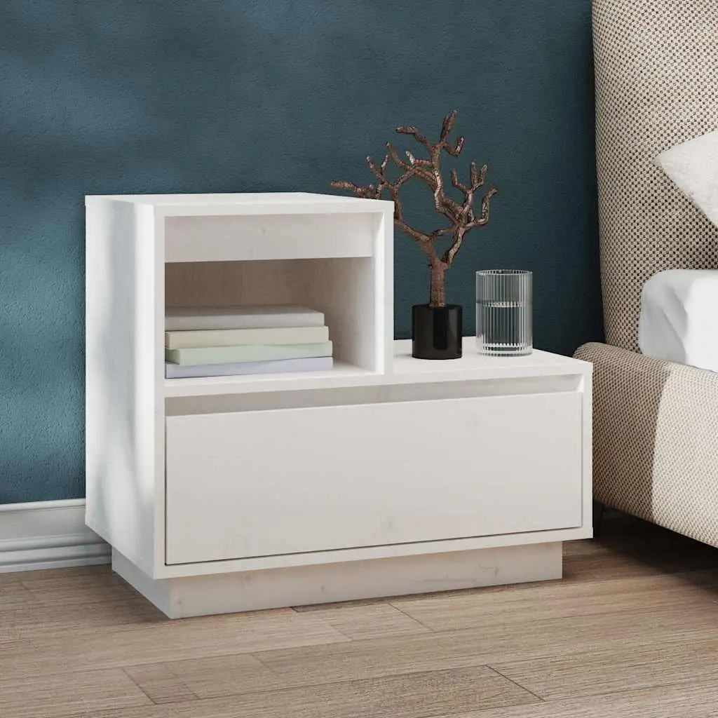 Bedside Cabinets White 60x34x51 cm Solid Pine Wood Storage Nightstand 2 Piece
