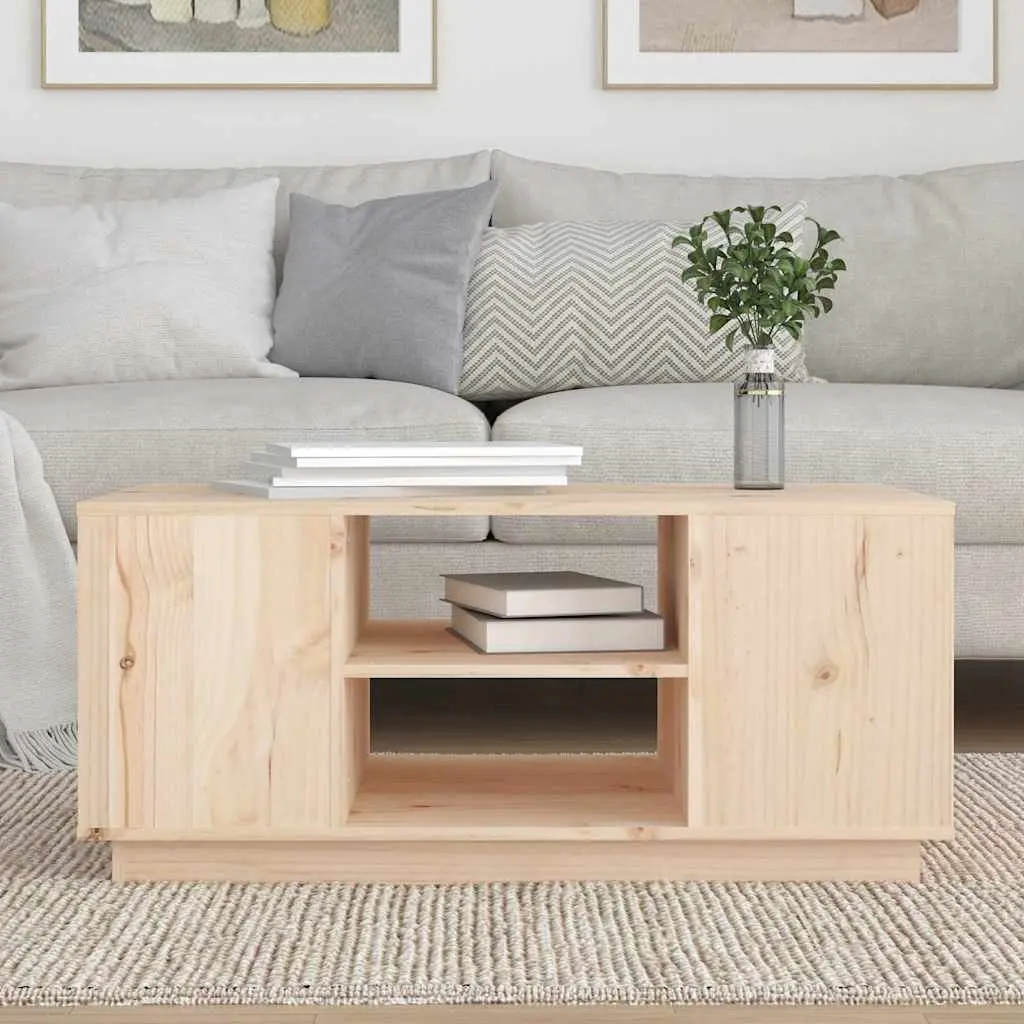 Coffee Table Brown Solid Pine Wood 90x49x40.5cm with Storage Compartments