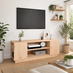 TV Cabinet 110x35x40.5 cm Brown Solid Pine Wood Storage Unit Media Stand