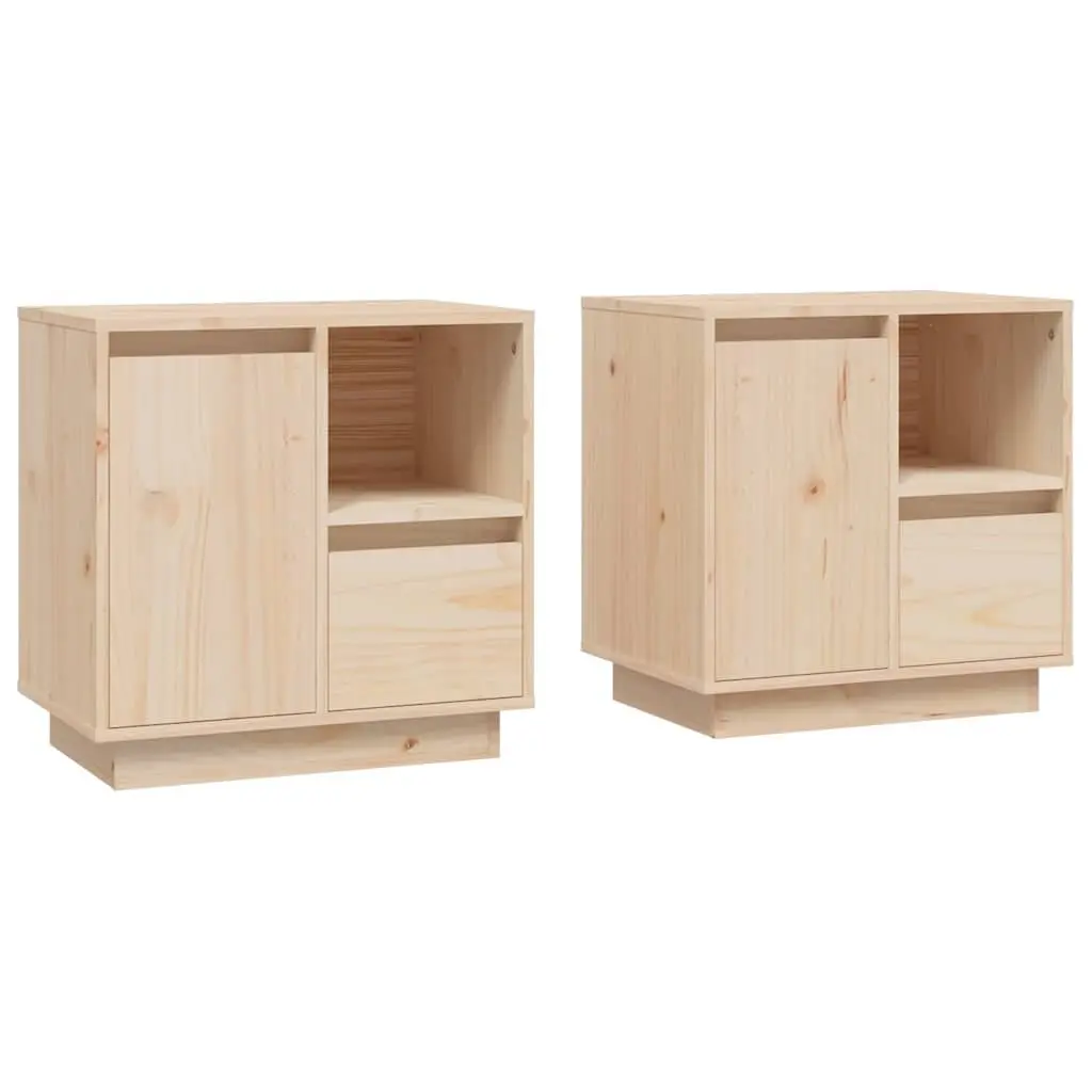 Bedside Cabinets Brown Solid Wood 2 Piece Storage Nightstand Side Table