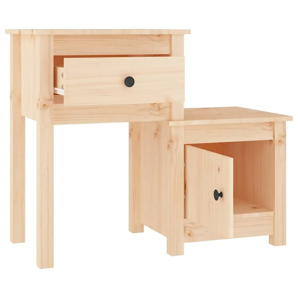 Bedside Cabinet Brown Solid Wood Pine 79.5x38x65.5 cm Storage Nightstand with Drawer and Door