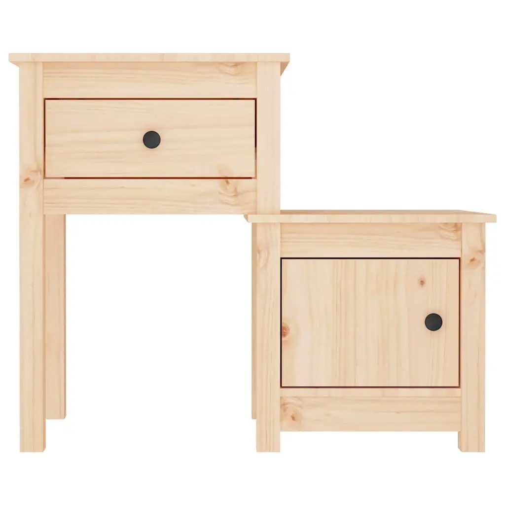 Bedside Cabinets Brown Solid Wood Pine 2 Piece Nightstand Storage Drawer Door