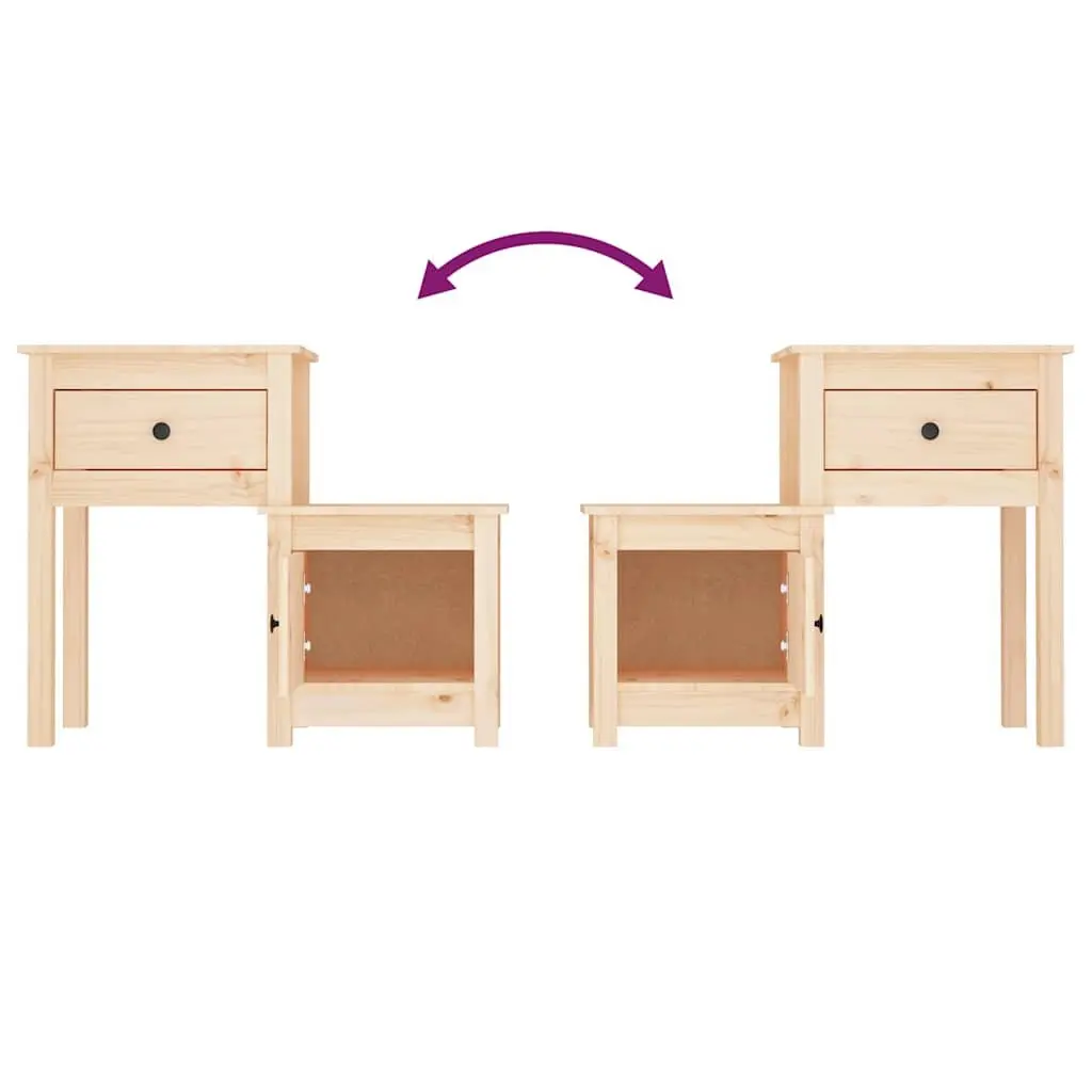 Bedside Cabinets Brown Solid Wood Pine 2 Piece Nightstand Storage Drawer Door