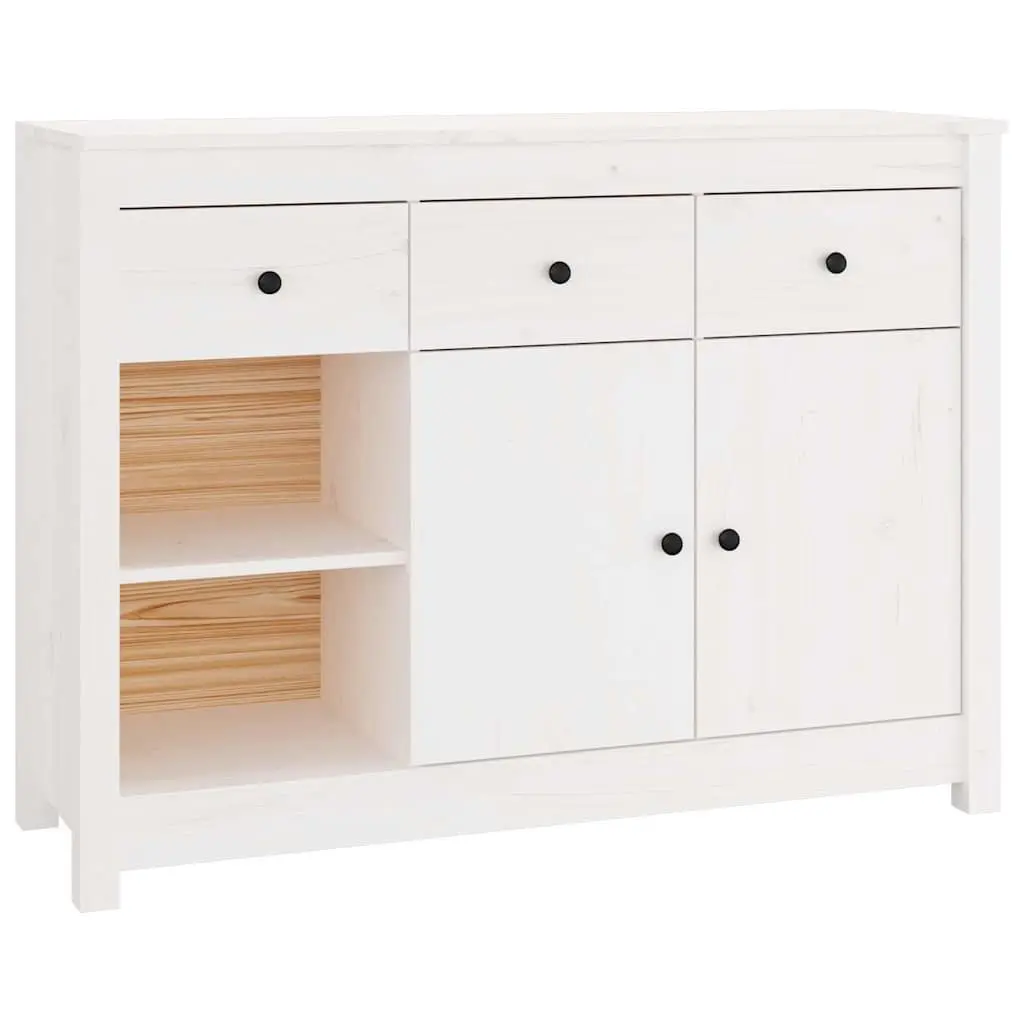 Wooden Sideboard White 100 x 35 x 74 cm 3 Drawers 6 Compartments