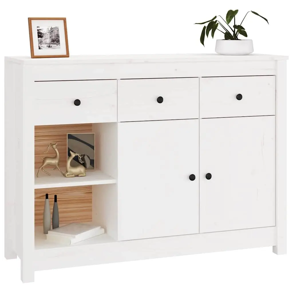Wooden Sideboard White 100 x 35 x 74 cm 3 Drawers 6 Compartments