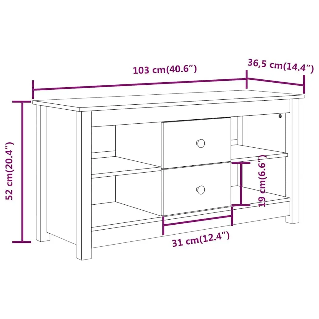TV Cabinet 103x36.5x52 cm Solid Pine Wood Brown Furniture Storage Unit Drawers