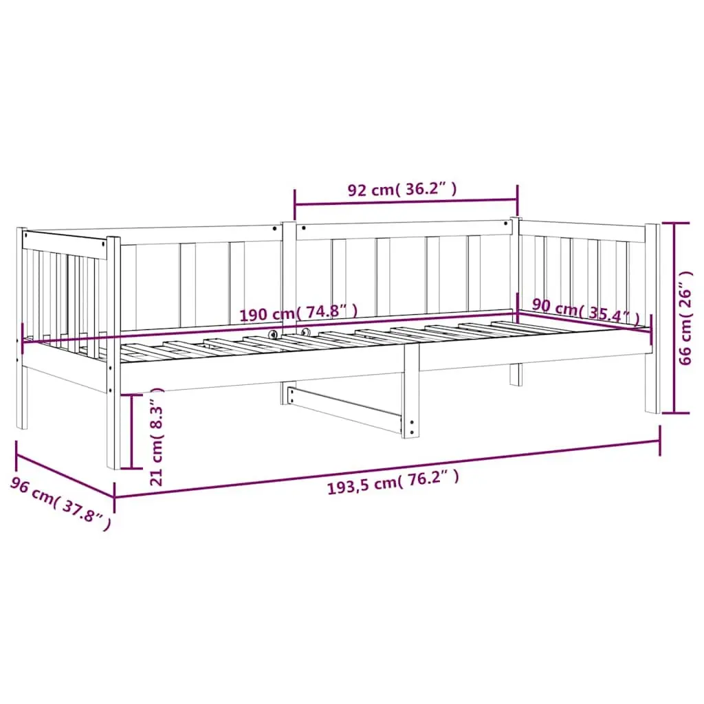 Black Day Bed Frame Solid Pine Wood Slatted Base 90x190cm Multifunctional Sofa Bed