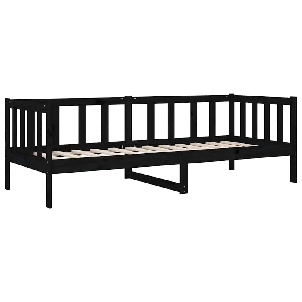 Black Day Bed Frame Solid Pine Wood Slatted Base 90x190cm Multifunctional Sofa Bed