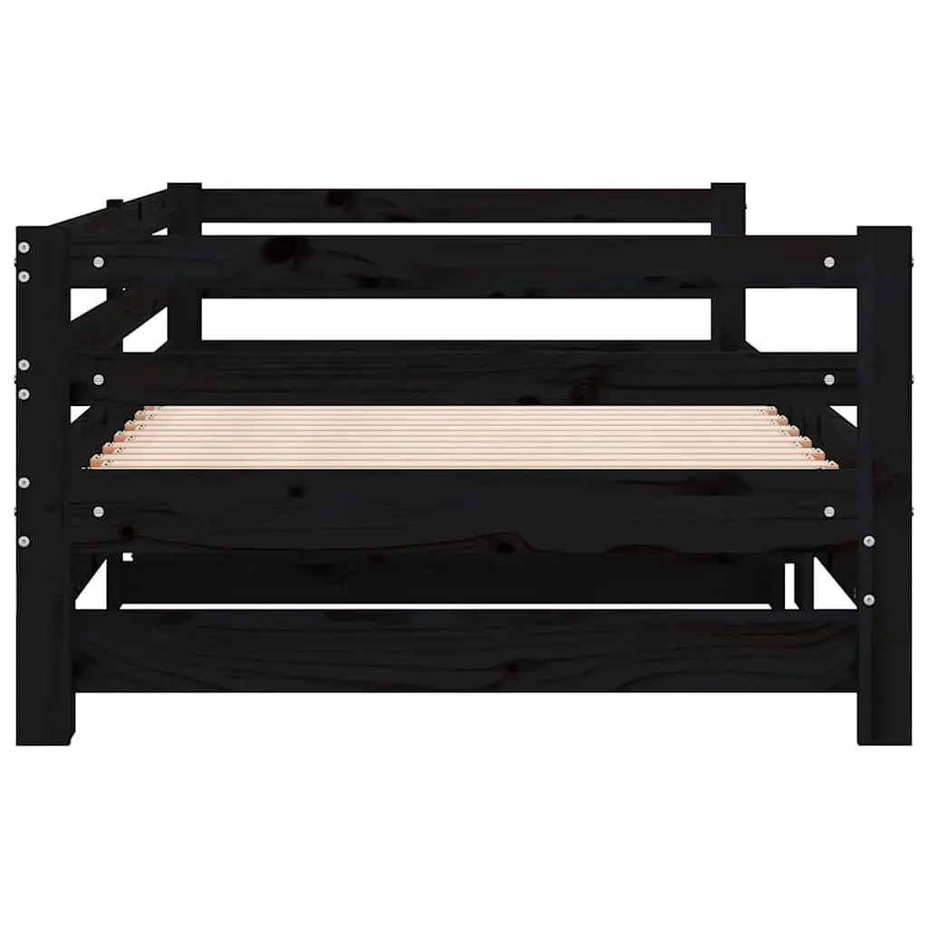 Pull-Out Day Bed Wooden Sofa Bed Frame Black Slatted Design 90x190 cm No