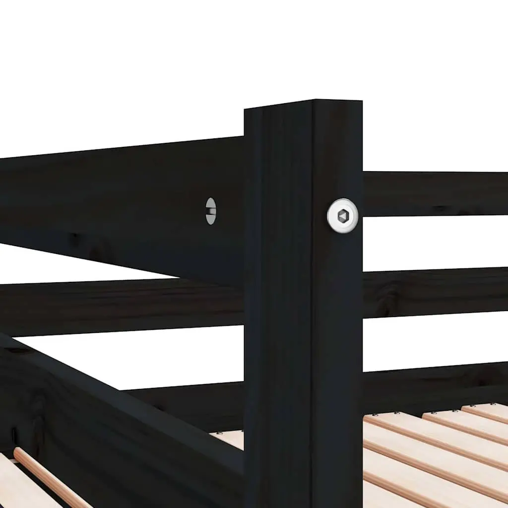Pull-Out Day Bed Wooden Sofa Bed Frame Black Slatted Design 90x190 cm No