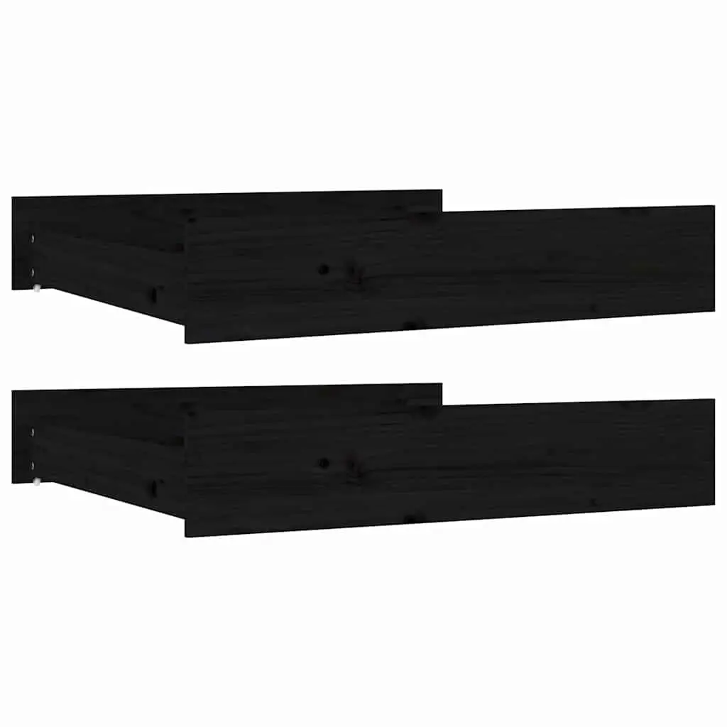 Under Bed Storage Drawers Black Solid Pine Wood 2 Piece Easy-Glide Wheels