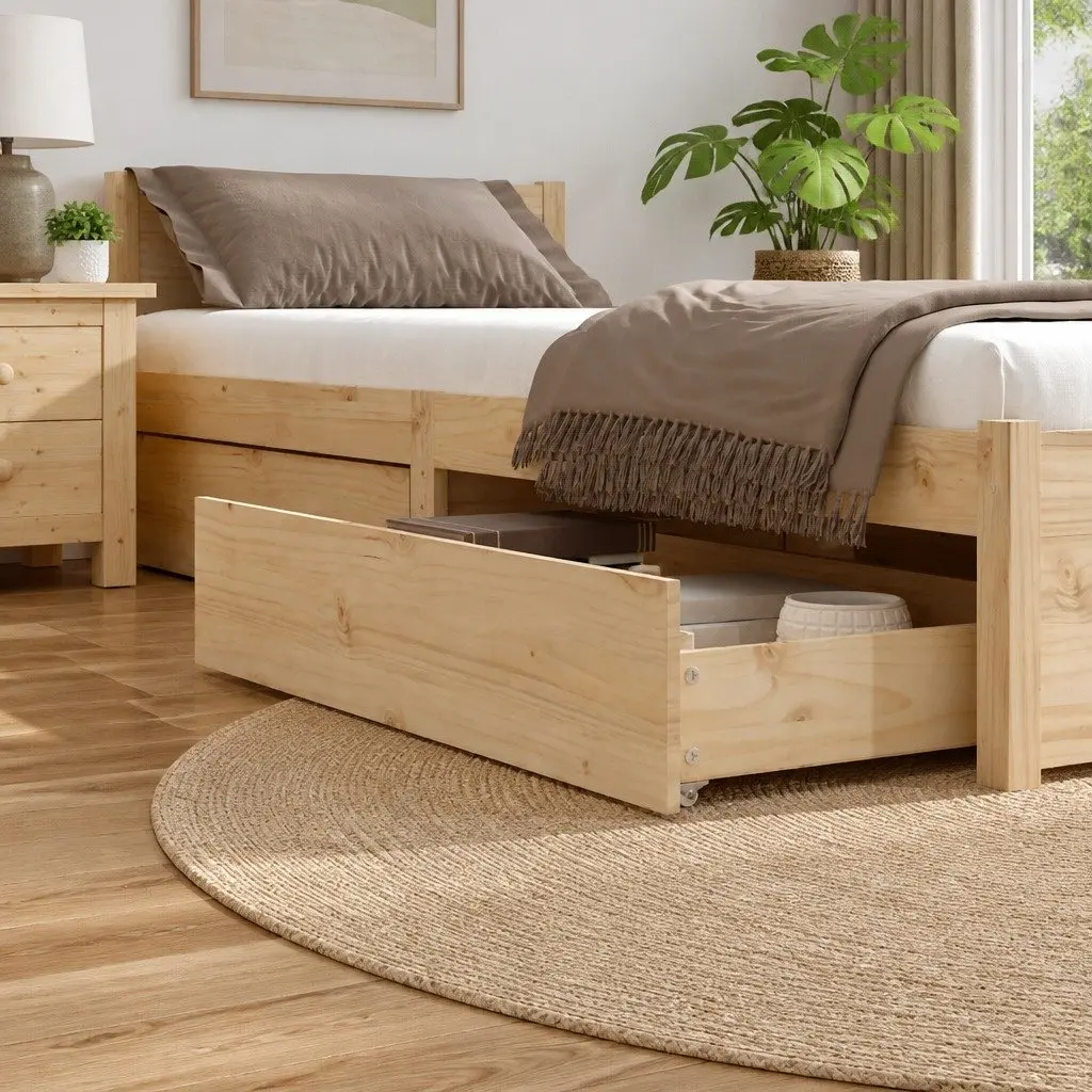 Bed Storage Drawers Brown Solid Wood 4 Piece Easy-Glide Wheels Underbed Organisation
